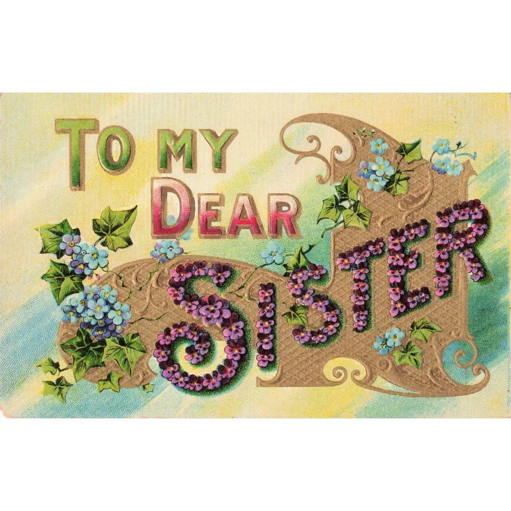 Antique Postcard To My Dear Sister Embossed Floral Forget-Me-Nots c1910 Vtg VG